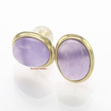 Load image into Gallery viewer, 14K Yellow Gold Bezel Setting Oval Lavender Jade Stud Earrings