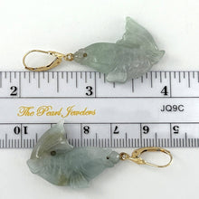 Load image into Gallery viewer, 14K Yellow Gold “Good Fortune” Pale Green Carp Jade Earrings