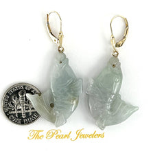 Load image into Gallery viewer, 14K Yellow Gold “Good Fortune” Pale Green Carp Jade Earrings