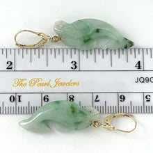 Load image into Gallery viewer, 14K Yellow Gold “Good Fortune” Dolphin-Shaped Jade Earrings