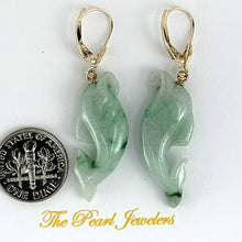 Load image into Gallery viewer, 14K Yellow Gold “Good Fortune” Dolphin-Shaped Jade Earrings