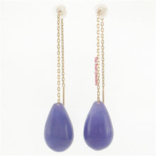 Load image into Gallery viewer, 14K Yellow Gold Threader Chain Lavender Jade Teardrop Earrings