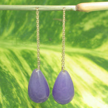 Load image into Gallery viewer, 14K Yellow Gold Threader Chain Lavender Jade Teardrop Earrings