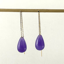 Load image into Gallery viewer, 14K Yellow Gold Threader Chain Lavender Jade Teardrop Earrings