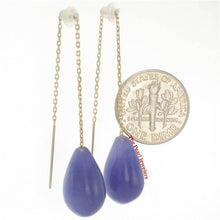 Load image into Gallery viewer, 14K Yellow Gold Threader Chain Lavender Jade Teardrop Earrings