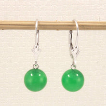 Load image into Gallery viewer, 14K White Gold Round Green Jade Drop Earrings