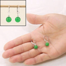 Load image into Gallery viewer, 14K White Gold Round Green Jade Drop Earrings