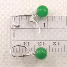 Load image into Gallery viewer, 14K White Gold Round Green Jade Drop Earrings