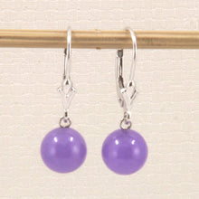 Load image into Gallery viewer, 14K White Gold Leverback Round Lavender Jade Drop Earrings