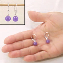 Load image into Gallery viewer, 14K White Gold Leverback Round Lavender Jade Drop Earrings