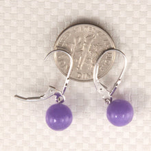 Load image into Gallery viewer, 14K White Gold Leverback Round Lavender Jade Drop Earrings