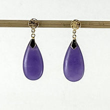 Load image into Gallery viewer, 14K Yellow Gold Blessing Dangle Flat Raindrop Lavender Jade Earrings