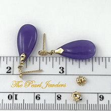 Load image into Gallery viewer, 14K Yellow Gold Blessing Dangle Flat Raindrop Lavender Jade Earrings