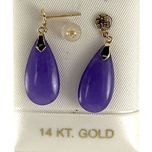 Load image into Gallery viewer, 14K Yellow Gold Blessing Dangle Flat Raindrop Lavender Jade Earrings