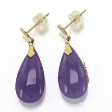 Load image into Gallery viewer, 14K Yellow Gold Blessing Dangle Flat Raindrop Lavender Jade Earrings