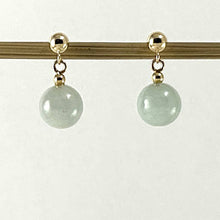 Load image into Gallery viewer, 14K Yellow Gold Celadon Green Jade Bead Dangle Earrings