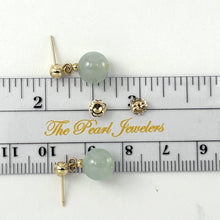 Load image into Gallery viewer, 14K Yellow Gold Celadon Green Jade Bead Dangle Earrings