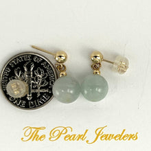 Load image into Gallery viewer, 14K Yellow Gold Celadon Green Jade Bead Dangle Earrings