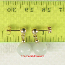 Load image into Gallery viewer, 14K Yellow Gold Celadon Green Jade Bead Dangle Earrings
