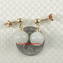 Load image into Gallery viewer, 14K Yellow Gold Celadon Green Jade Bead Dangle Earrings