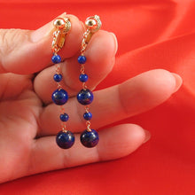 Load image into Gallery viewer, 14K Yellow Gold-Filled Non-Pierced Clip-On Lapis Lazuli Earrings