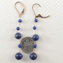 Load image into Gallery viewer, 14K Yellow Gold-Filled Lapis Lazuli Leverback Drop Earrings (4+9 Beads)
