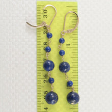 Load image into Gallery viewer, 14K Yellow Gold-Filled Lapis Lazuli Leverback Drop Earrings (4+9 Beads)