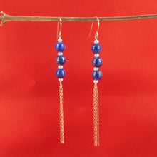 Load image into Gallery viewer, 14K Yellow Gold-Filled Lapis Lazuli & Pearl Hook Earrings