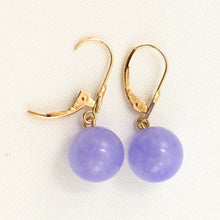 Load image into Gallery viewer, 14K Yellow Gold Leverback Lavender Jade Drop Earrings