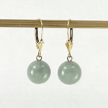 Load image into Gallery viewer, 14K Yellow Gold Leverback Bean Green Jade Drop Earrings