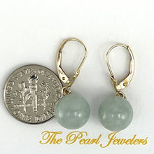 Load image into Gallery viewer, 14K Yellow Gold Leverback Bean Green Jade Drop Earrings