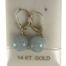Load image into Gallery viewer, 14K Yellow Gold Leverback Bean Green Jade Drop Earrings