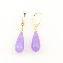Load image into Gallery viewer, 14K Yellow Gold Leverback Purple Jade Drop Earrings
