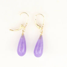 Load image into Gallery viewer, 14K Yellow Gold Leverback Purple Jade Drop Earrings