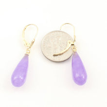 Load image into Gallery viewer, 14K Yellow Gold Leverback Purple Jade Drop Earrings