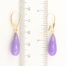 Load image into Gallery viewer, 14K Yellow Gold Leverback Purple Jade Drop Earrings