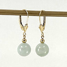 Load image into Gallery viewer, 14K Yellow Gold Leverback Round Jade Drop Earrings