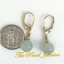 Load image into Gallery viewer, 14K Yellow Gold Leverback Round Jade Drop Earrings