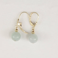 Load image into Gallery viewer, 14K Yellow Gold Leverback Round Jade Drop Earrings