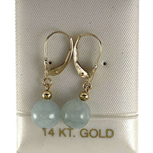 Load image into Gallery viewer, 14K Yellow Gold Leverback Round Jade Drop Earrings