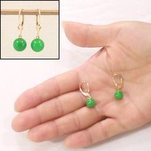 Load image into Gallery viewer, 14K Yellow Gold Leverback Round Green Jade Drop Earrings