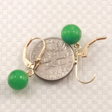 Load image into Gallery viewer, 14K Yellow Gold Leverback Round Green Jade Drop Earrings