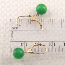 Load image into Gallery viewer, 14K Yellow Gold Leverback Round Green Jade Drop Earrings