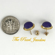 Load image into Gallery viewer, 14K Yellow Gold Bezel Setting Cabochon Lavender Jade Stud Earrings