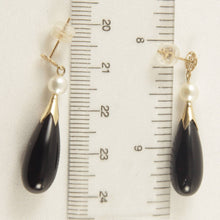 Load image into Gallery viewer, 14K Yellow Gold Oriental Black Onyx & Pearl Dangle Earrings