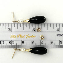 Load image into Gallery viewer, 14K Yellow Gold Oriental Black Onyx & Pearl Dangle Earrings