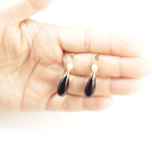 Load image into Gallery viewer, 14K Yellow Gold Oriental Black Onyx & Pearl Dangle Earrings