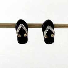 Load image into Gallery viewer, 14K Yellow Gold Diamond & Flip-Flop Slipper Black Onyx Stud Earrings