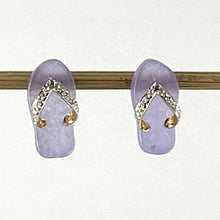 Load image into Gallery viewer, 14K Yellow Gold Diamond Flip-Flop Slipper Lavender Jade Stud Earrings