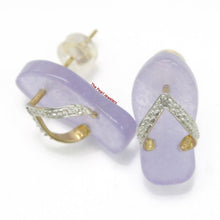 Load image into Gallery viewer, 14K Yellow Gold Diamond Flip-Flop Slipper Lavender Jade Stud Earrings